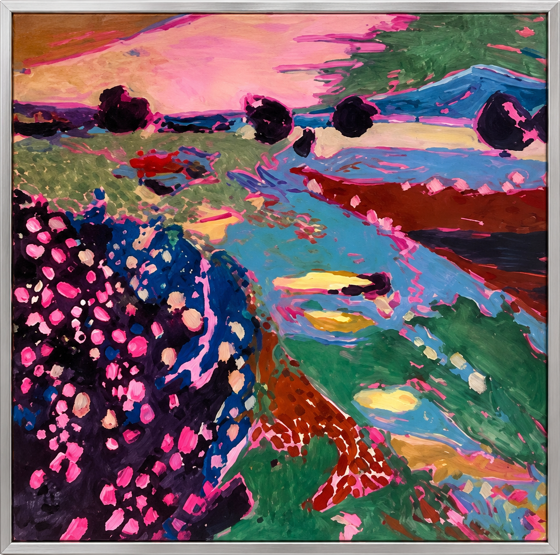 Peinture colorée dans un cadre argenté sans passe-partout